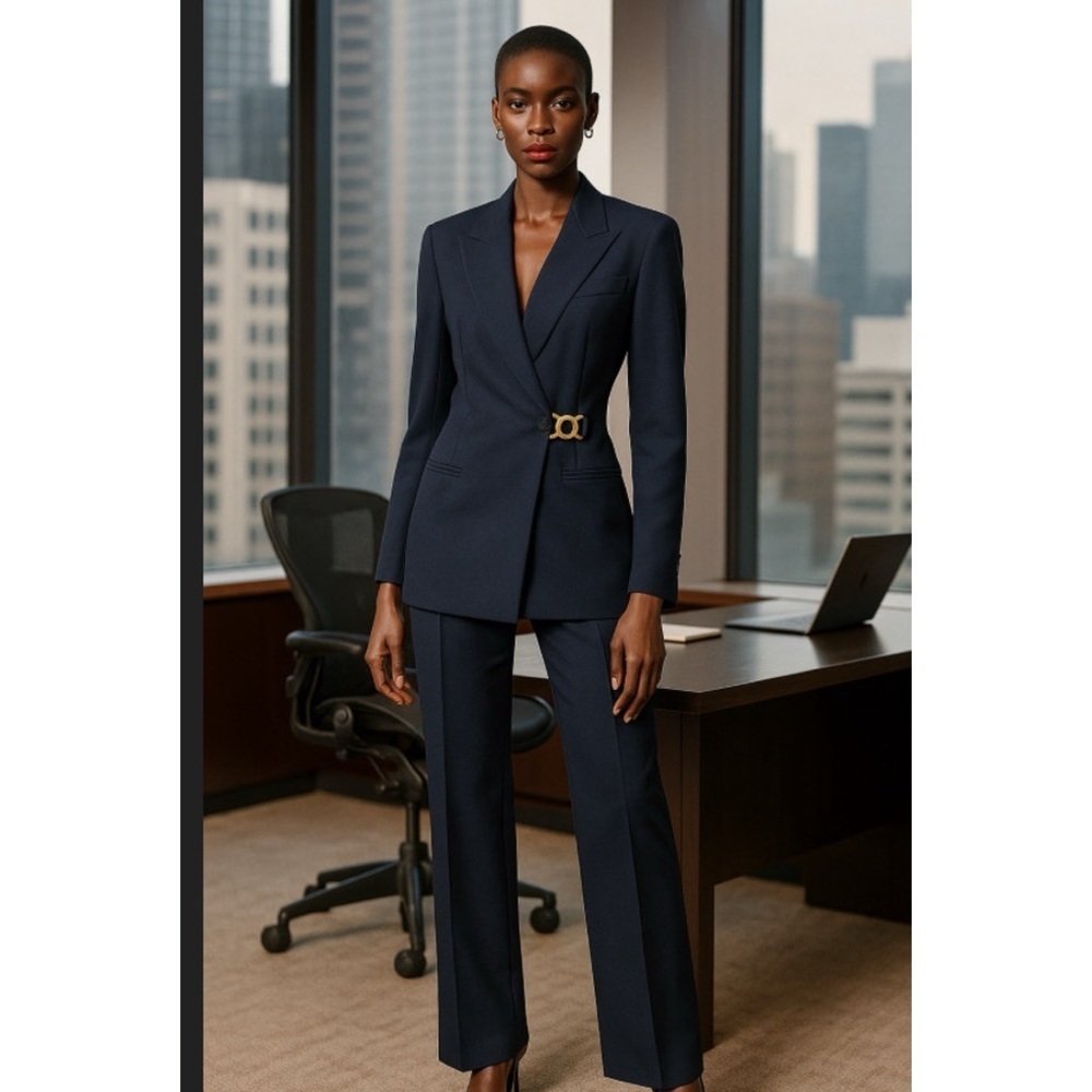 Donatella Notched Lapel Gold Closure Hardware Black Work Office Blazer Size 10